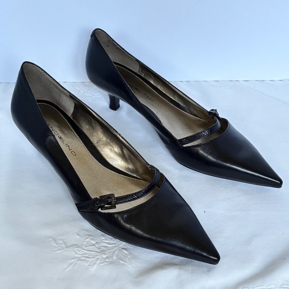Bandolino Pumps 8M Leather Pointed Toe Kitten Heel Buckle Corporate Chic Classic - Picture 3 of 7